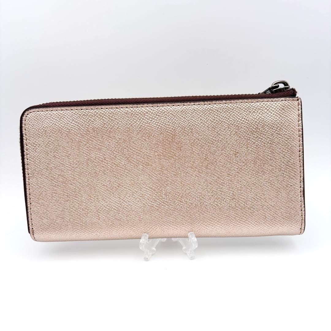 【超美品】COACH コーチ L型ファスナー長財布 メタリック ピンクゴールド