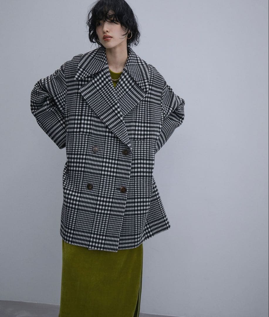 未使用品 アダムエロペ MANTECO チェック ダブルコート オーバーサイズ