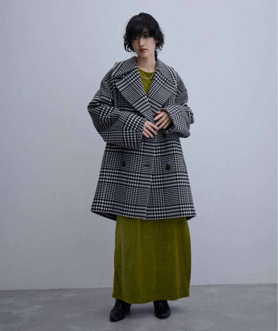 未使用品 アダムエロペ MANTECO チェック ダブルコート オーバーサイズ