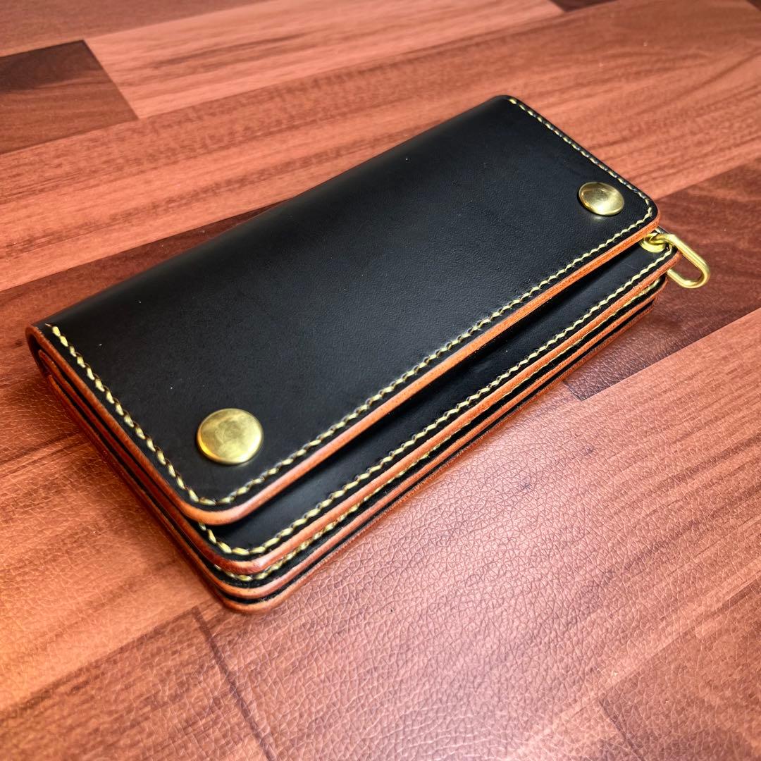 【トラッカーウォレット ロング 3層】 ブラック 北米 茶芯 ゴールド