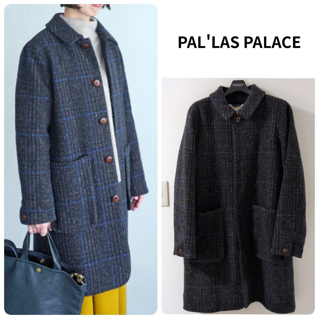パラスパレス ロング ステンカラーコート チェック ウール 3