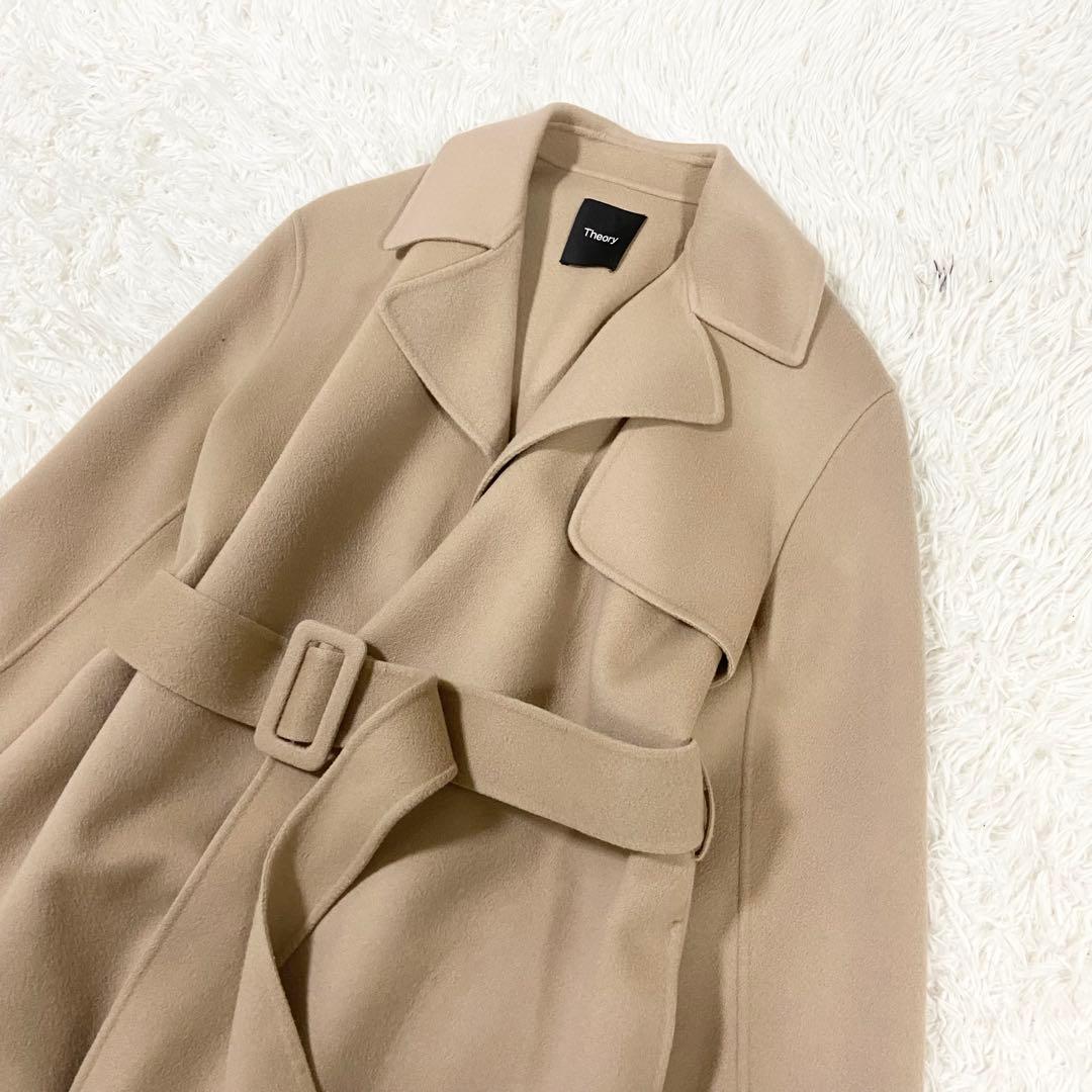 23aw セオリー　ラップトレンチコート　ベルト　ロング丈　カシミヤ　ベージュ