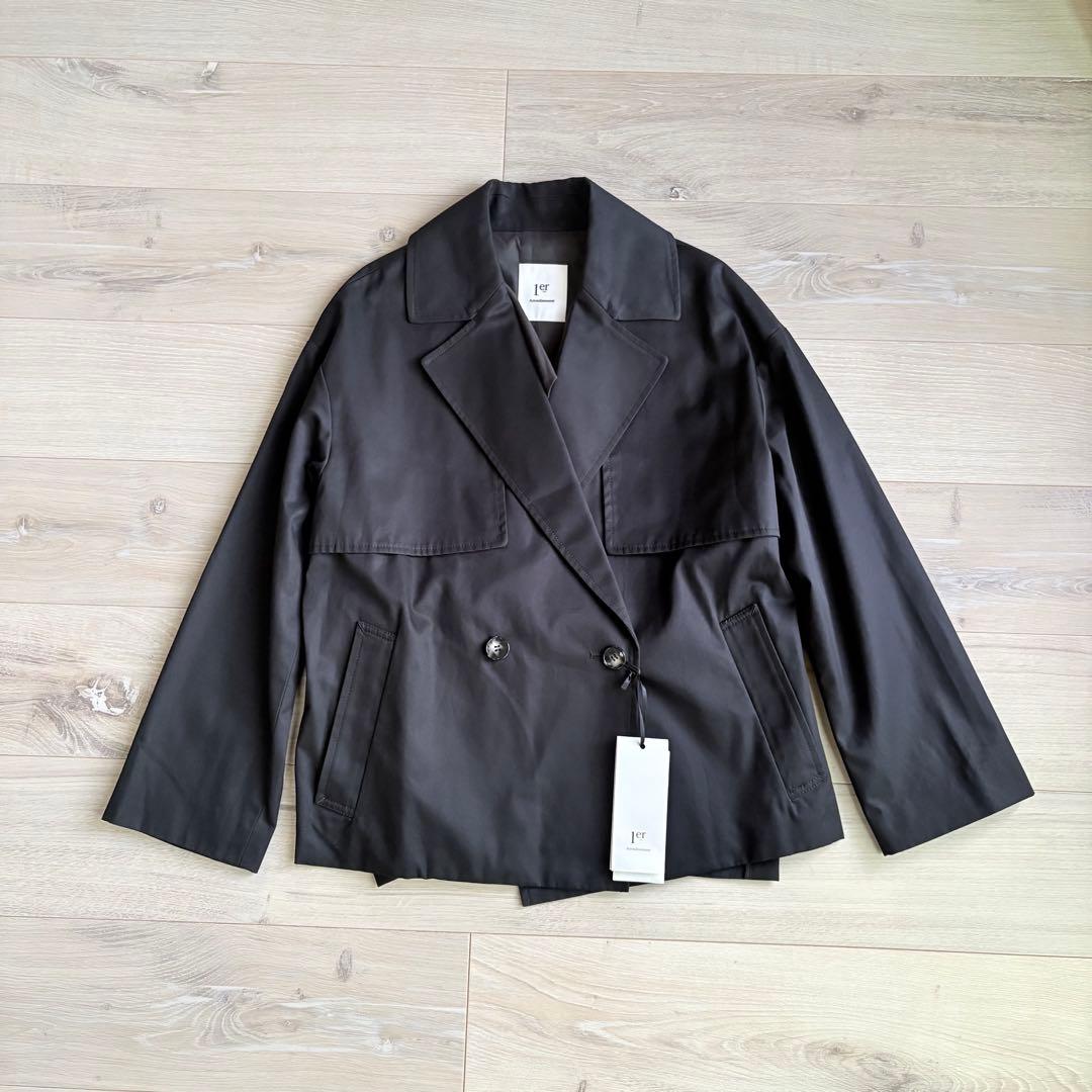 【未使用】プルミエアロンディスモン ショートトレンチコート 黒 オーバーサイズ