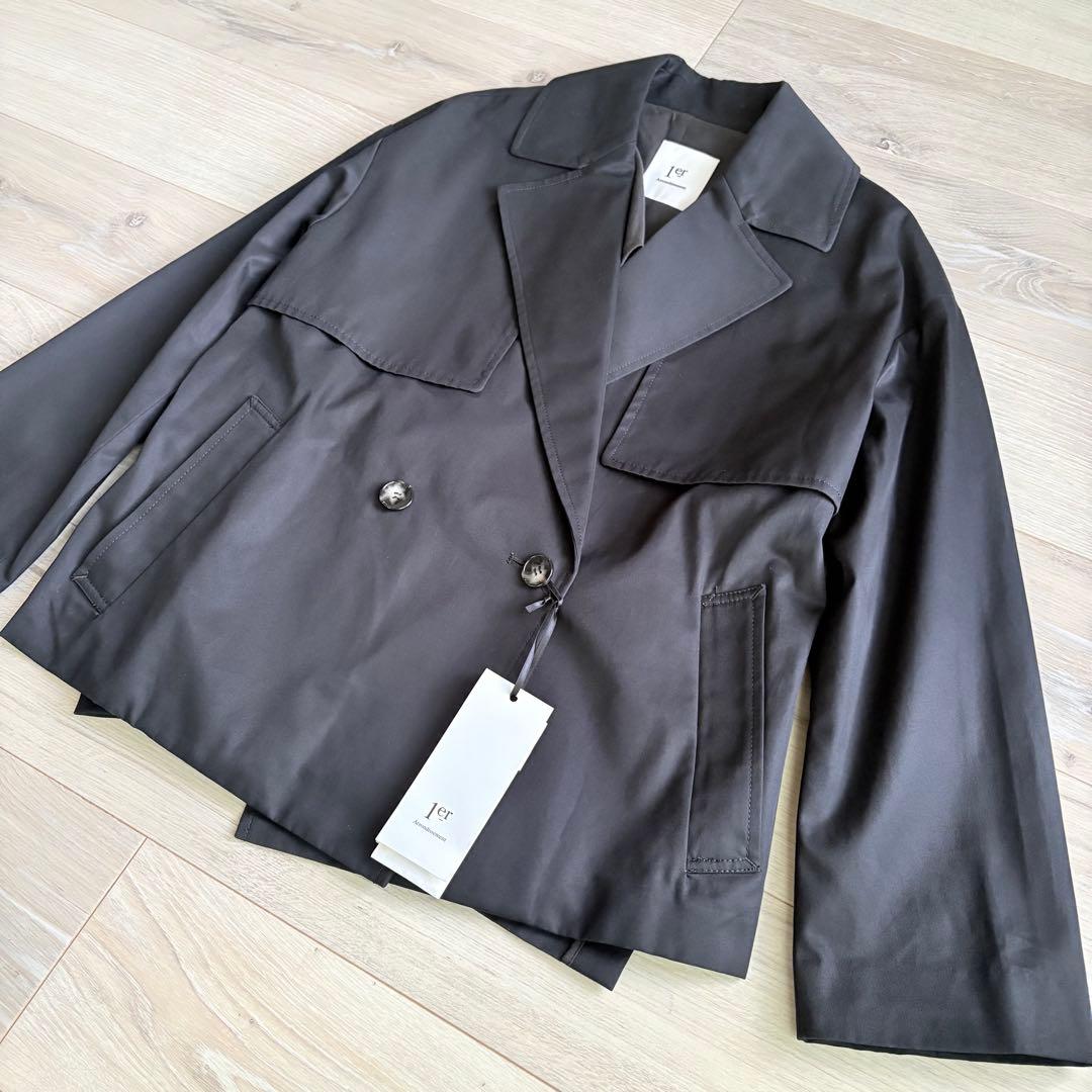 【未使用】プルミエアロンディスモン ショートトレンチコート 黒 オーバーサイズ