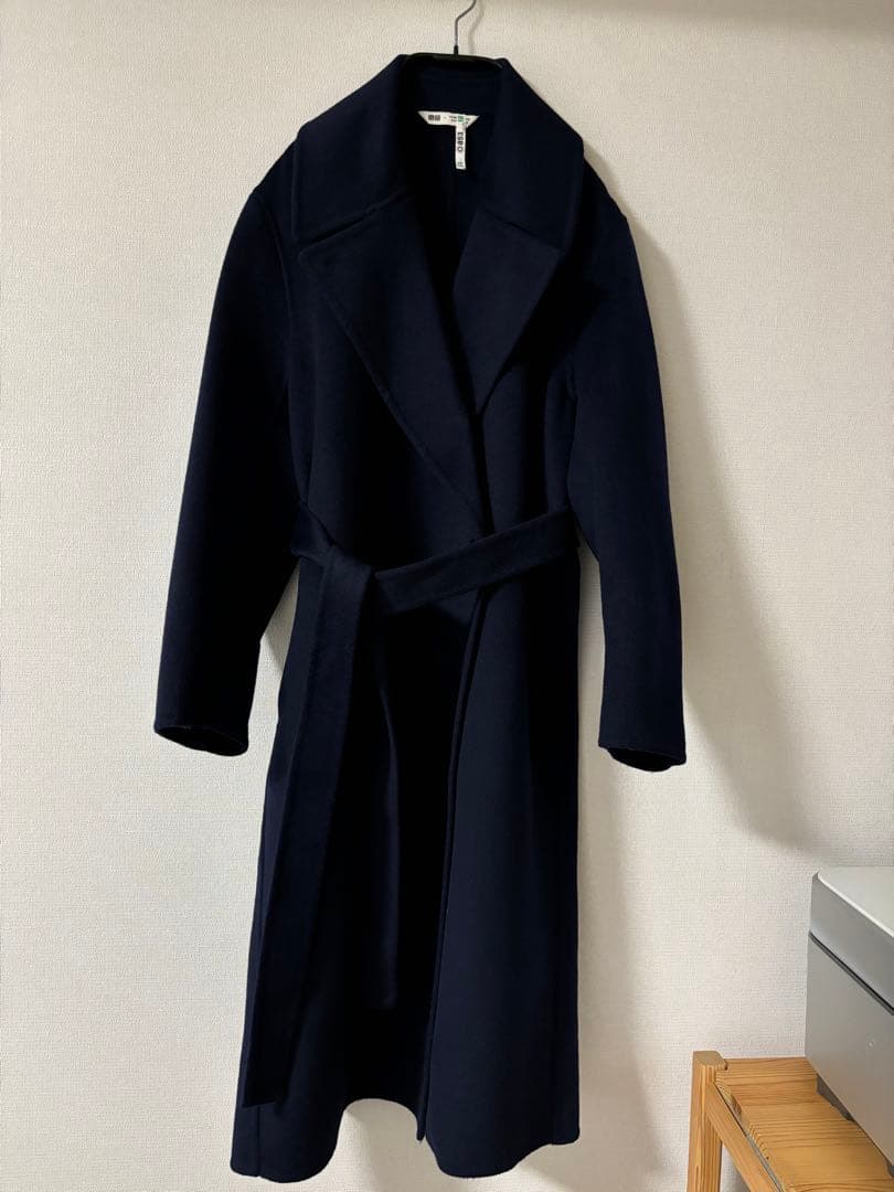 美品★UNIQLO★コトニエコラボ　ネイビー チェスターコート ベルト付き