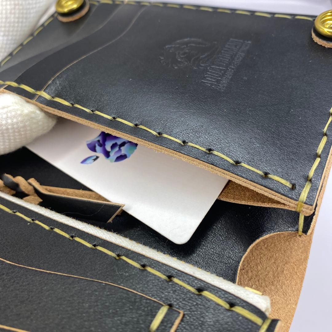 極厚 無骨 お札折らずに収納できる無骨な手染めミドルトラッカーウォレット BTW