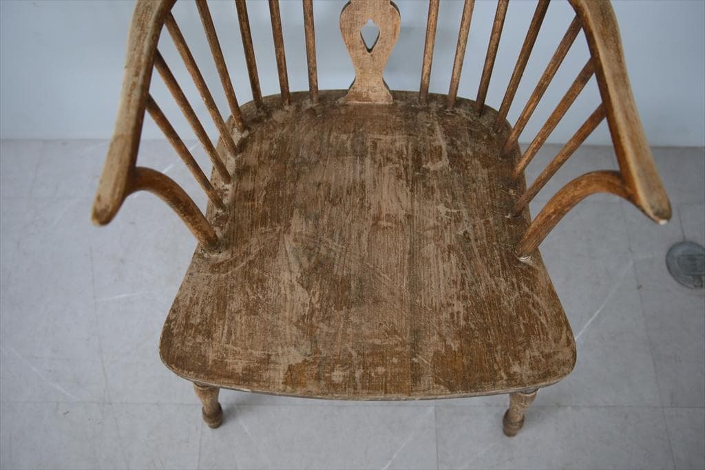 英国アンティーク木製ウインザーアームチェア/肘掛けイス/ダイニング(92-93