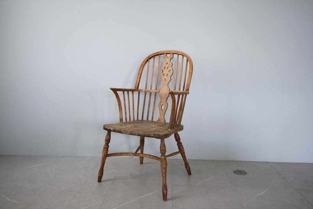 英国アンティーク木製ウインザーアームチェア/肘掛けイス/ダイニング(92-93