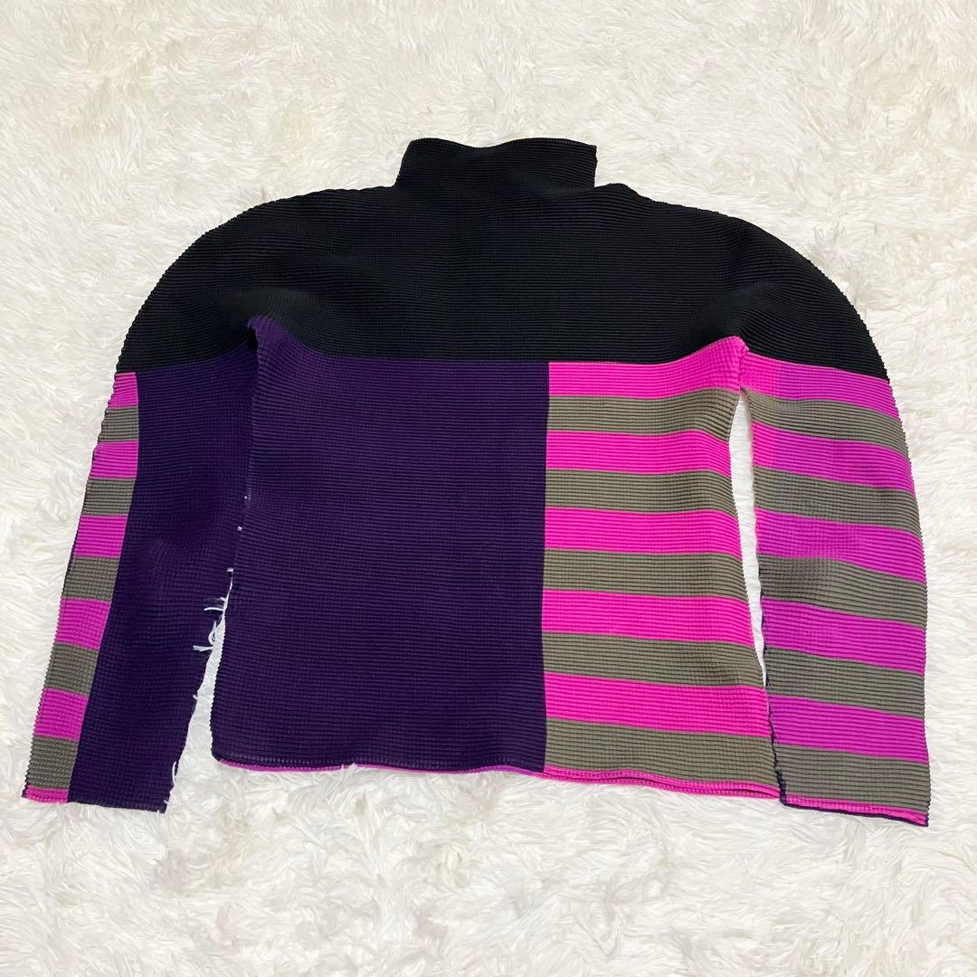 ミーイッセイミヤケ ハイネックカットソー 長袖 総柄 ボーダー