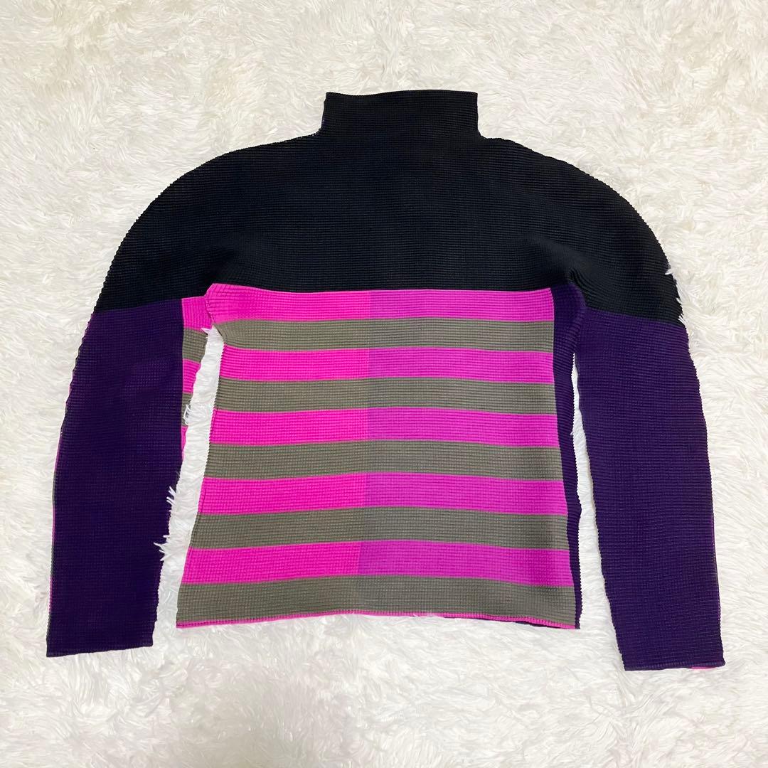 ミーイッセイミヤケ ハイネックカットソー 長袖 総柄 ボーダー