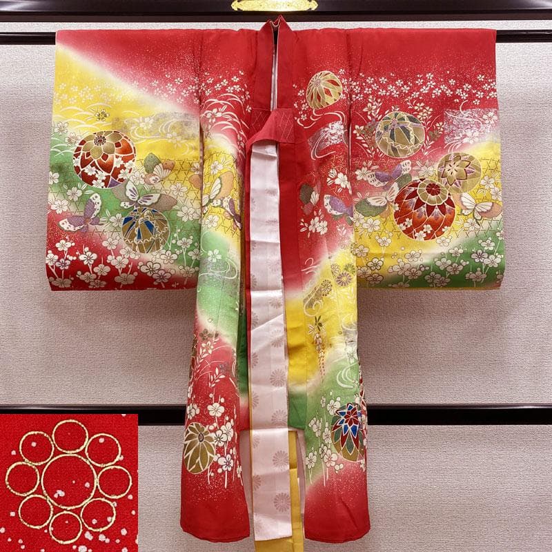 512ax12◎お宮参り 女児 祝い着 着物 産着 七五三にも 長襦袢付◎美品