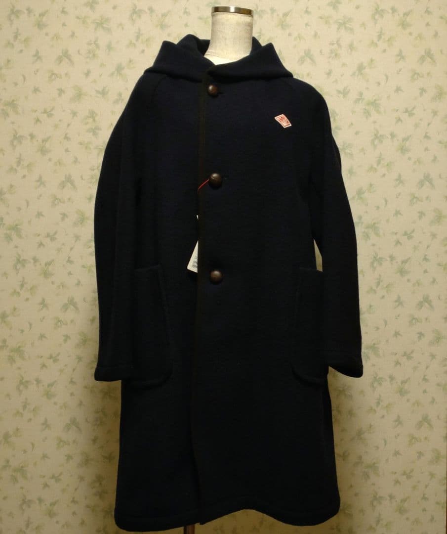 DANTON フード付きウールコート ネイビー　タグ付き