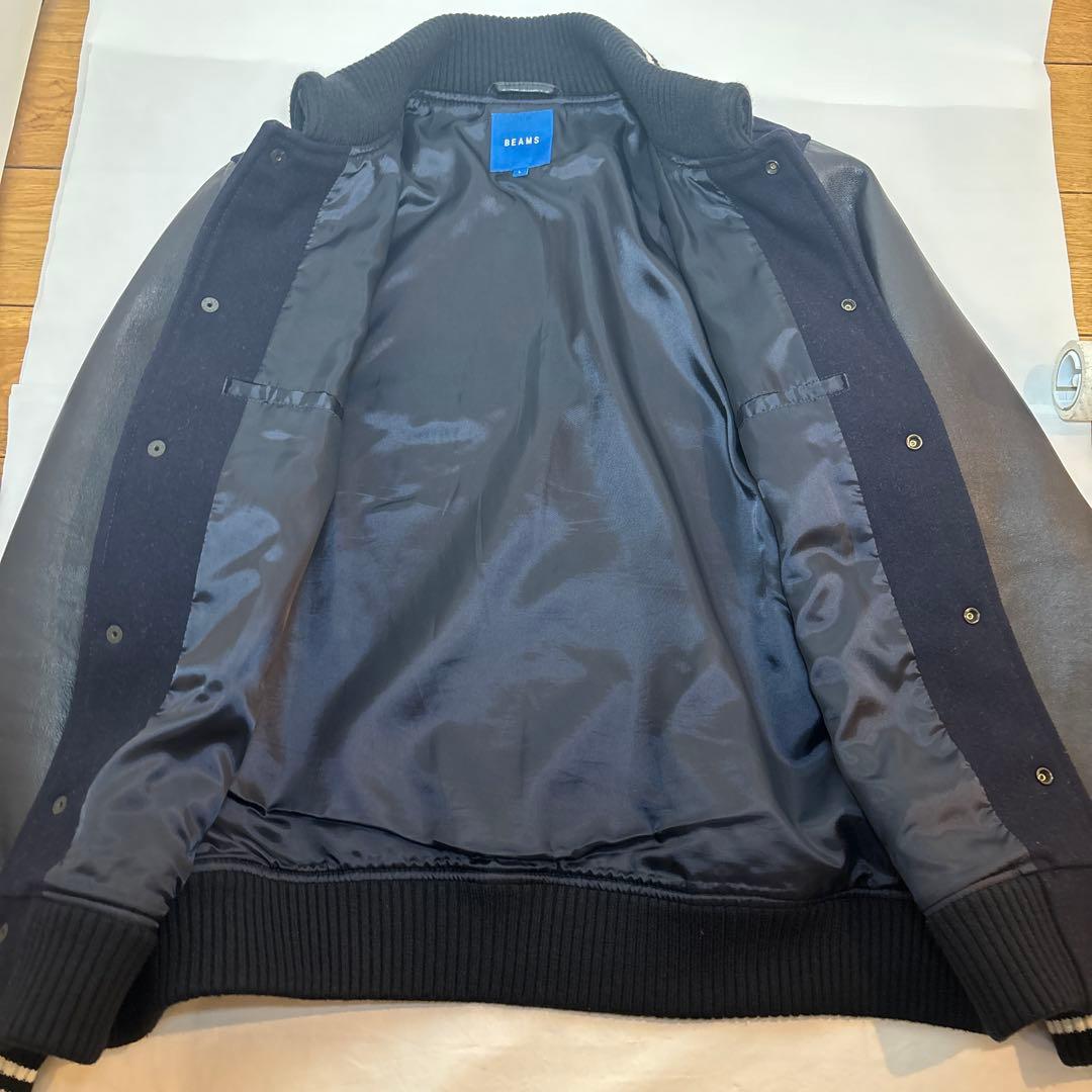 ビームス レザー 袖切替 スタジャン ブルゾン ジャンパー 羊革　Lサイズ
