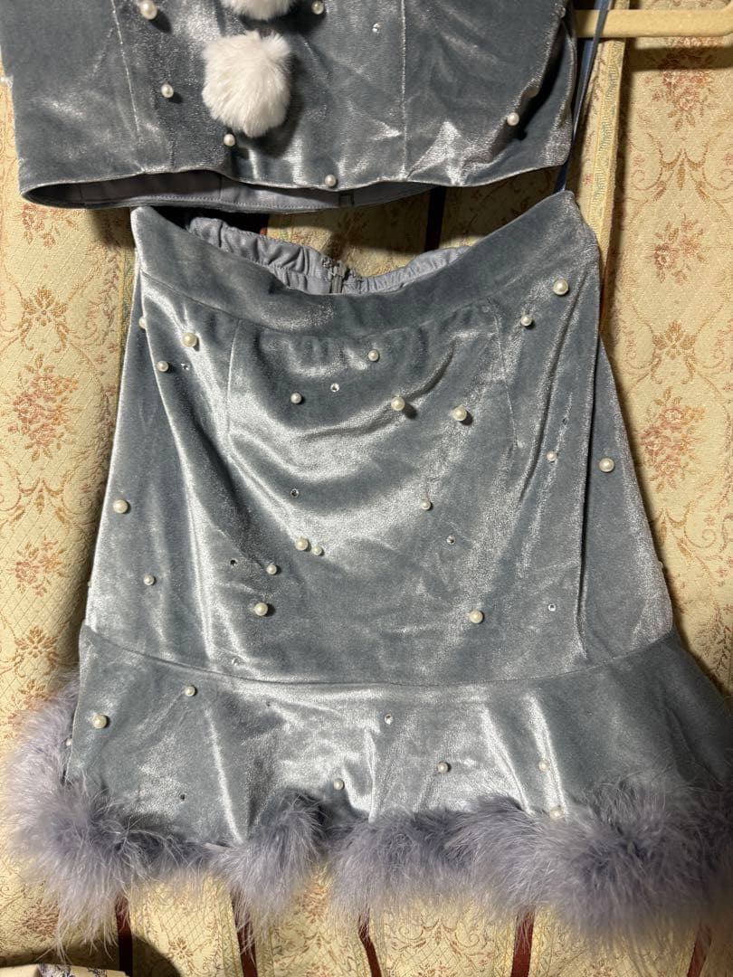 sugar ベロアセットアップフレアミニサンタ ブルー