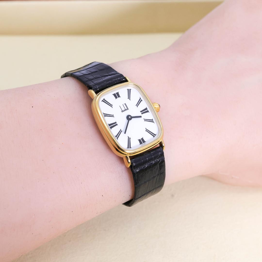 稼働 dunhill 腕時計 ローマン レディース ホワイト 純正ベルト2867