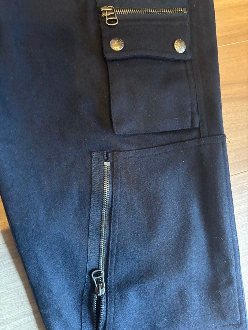 ラルフローレン イタリア製 パラシュートパンツ ウール×アンゴラ×カシミヤ 濃紺