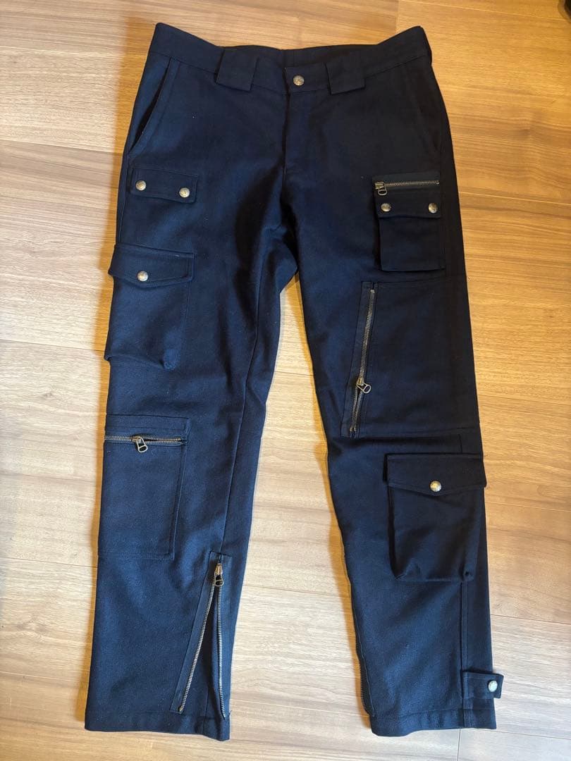 ラルフローレン イタリア製 パラシュートパンツ ウール×アンゴラ×カシミヤ 濃紺