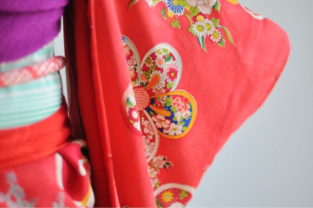 七五三 女の子 3歳 5歳 7歳 アンティーク 着物 羽織 正絹 ピンク