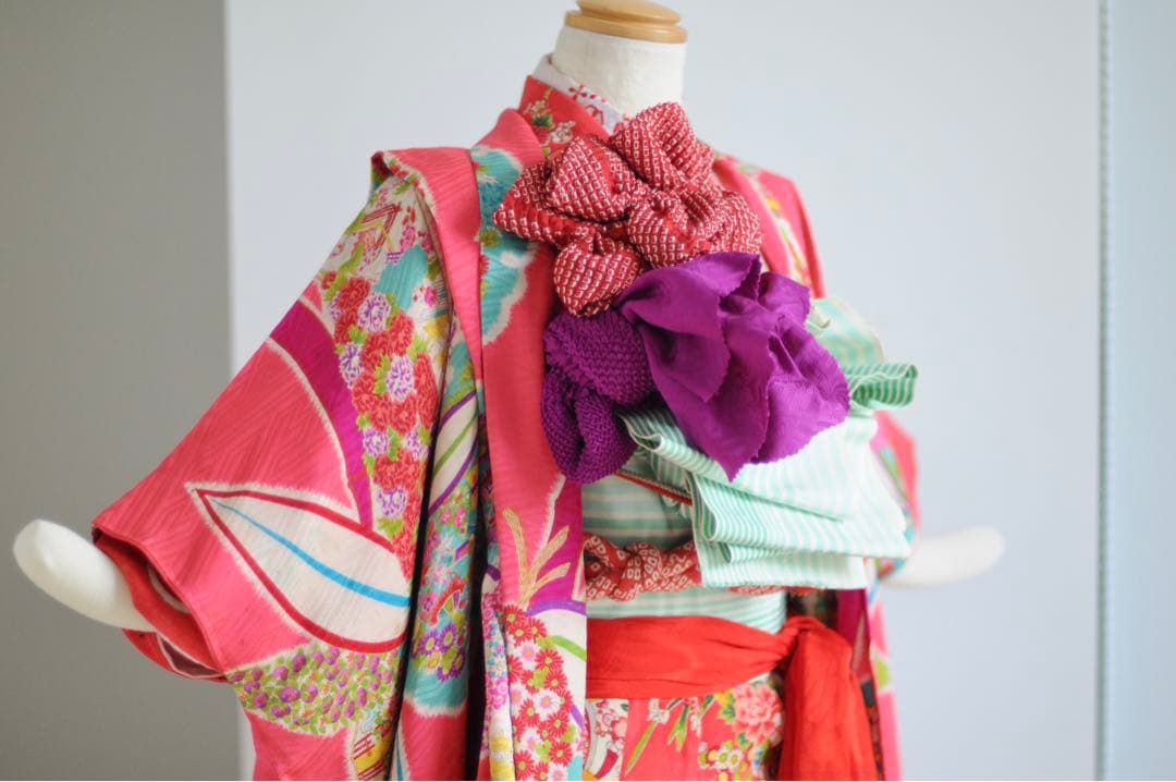 七五三 女の子 3歳 5歳 7歳 アンティーク 着物 羽織 正絹 ピンク