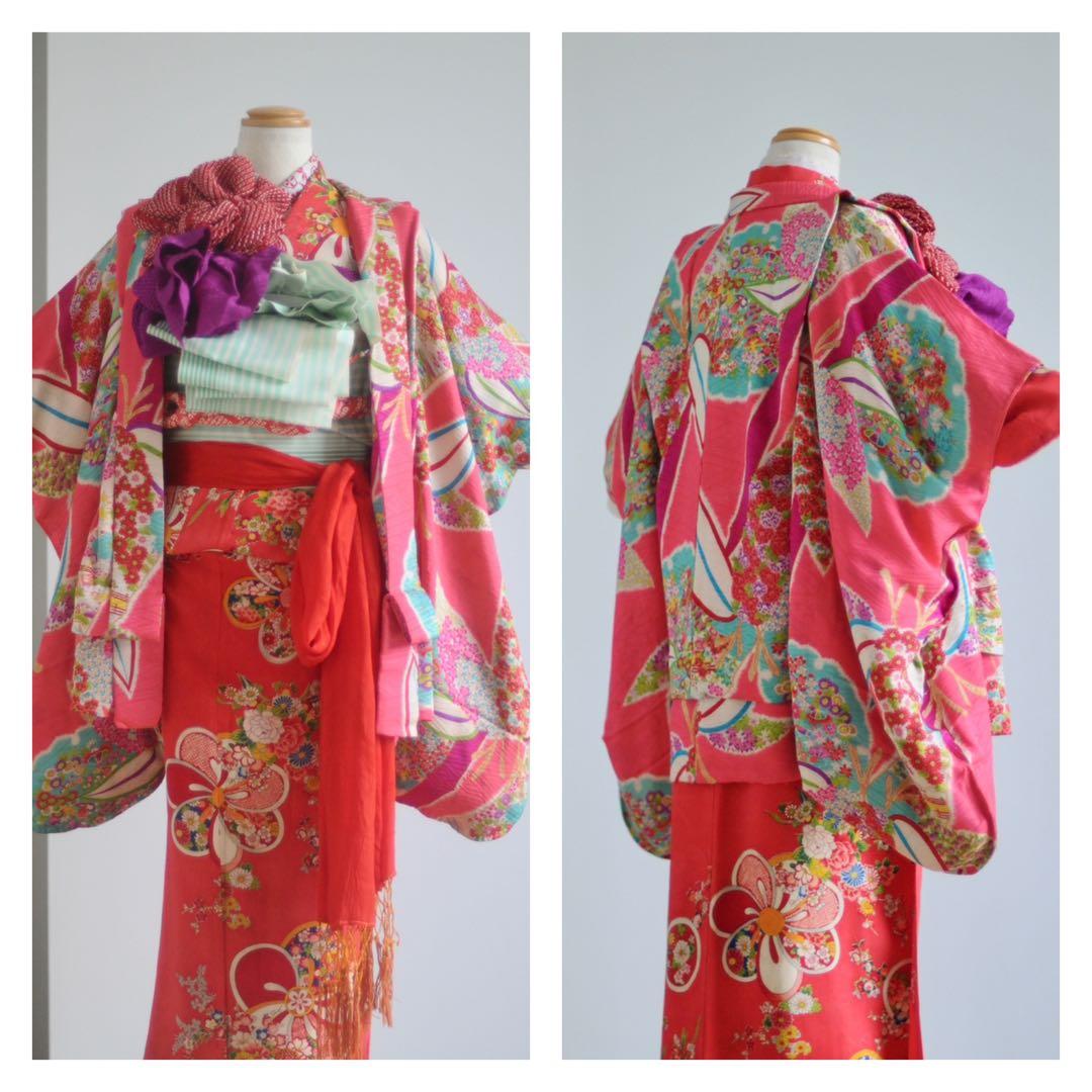 七五三 女の子 3歳 5歳 7歳 アンティーク 着物 羽織 正絹 ピンク