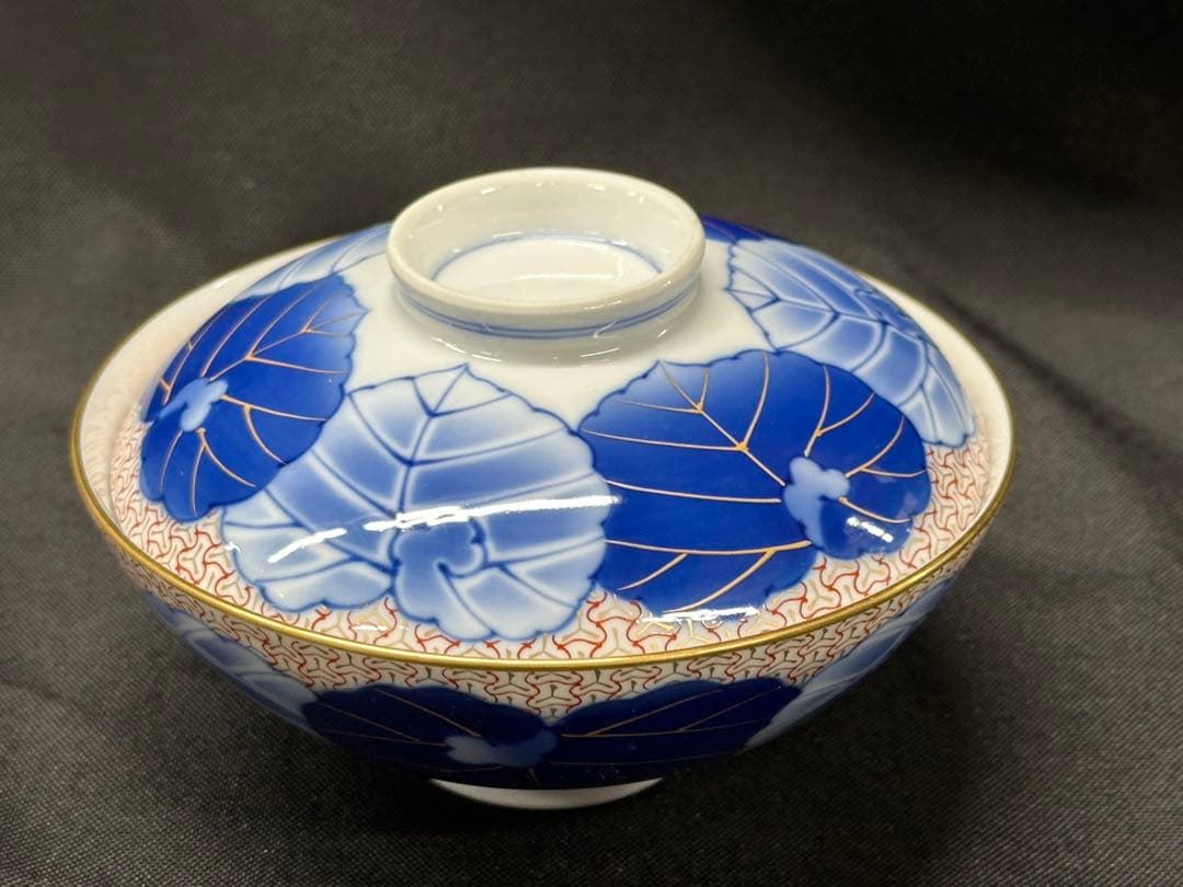 【美品】香蘭社　染錦模様　磁芸工房　睦揃　夫婦　茶碗　湯呑　飯碗