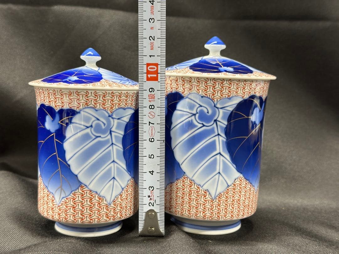 【美品】香蘭社　染錦模様　磁芸工房　睦揃　夫婦　茶碗　湯呑　飯碗