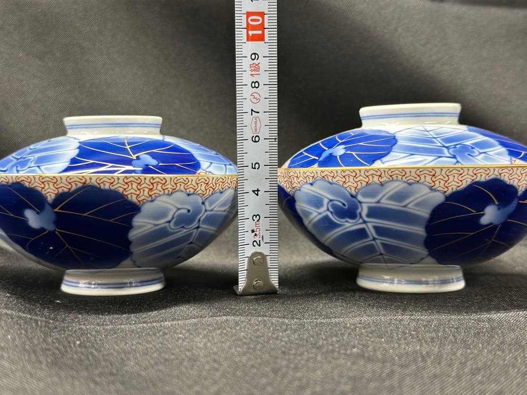 【美品】香蘭社　染錦模様　磁芸工房　睦揃　夫婦　茶碗　湯呑　飯碗