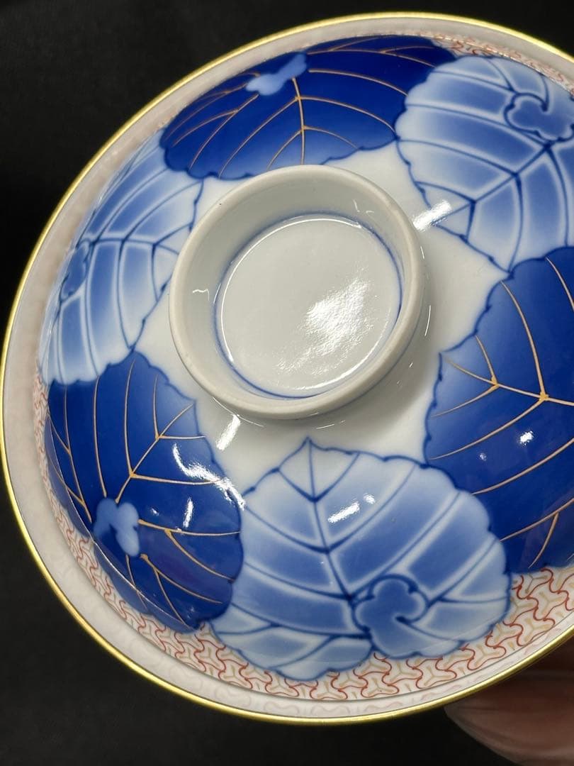 【美品】香蘭社　染錦模様　磁芸工房　睦揃　夫婦　茶碗　湯呑　飯碗