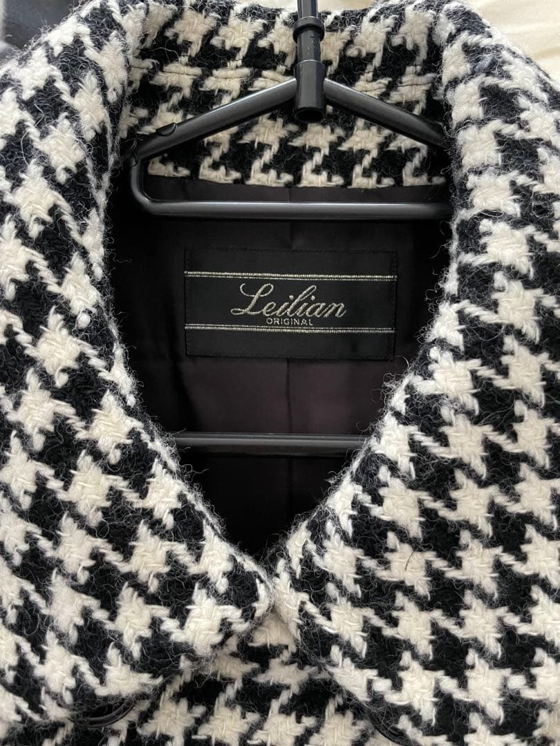 美品11お値下★レリアン上品暖か千鳥格子コート赤いウールスカーフおまけ