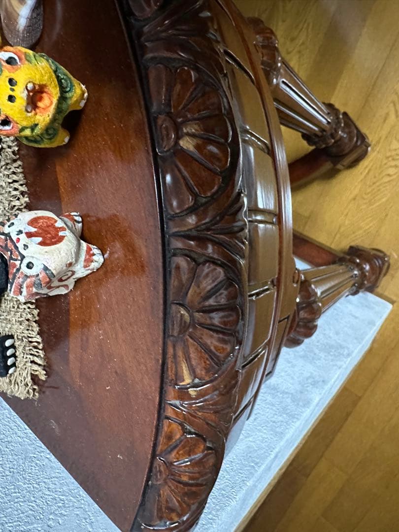 木製彫刻装飾コンソールテーブル 引き出し付き