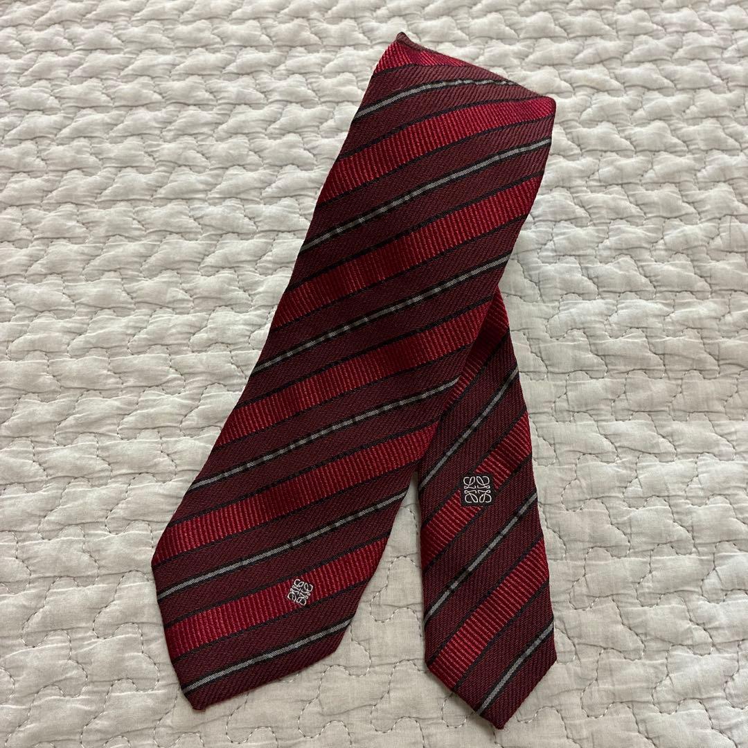 LOEWE ロエベ ロゴ ネクタイ ボルドー　赤系