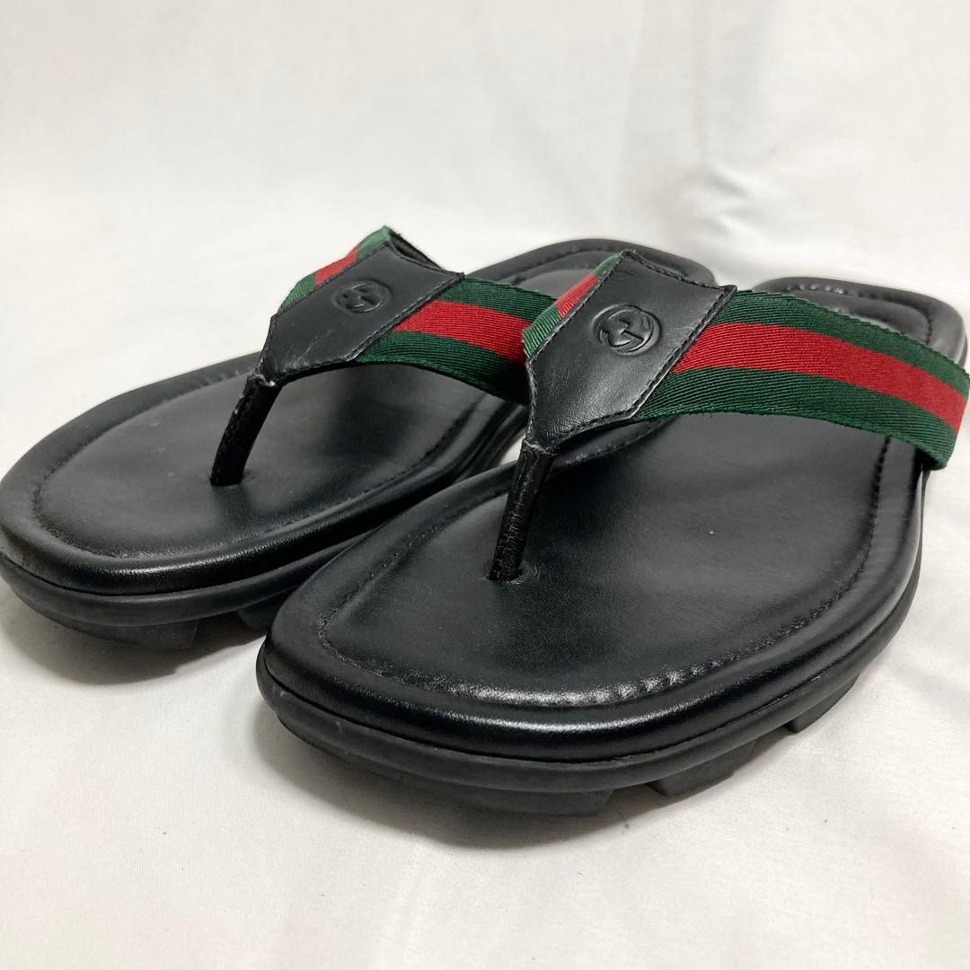 グッチ メンズ トング サンダル 6 シェリーライン GG柄 型押し レザー