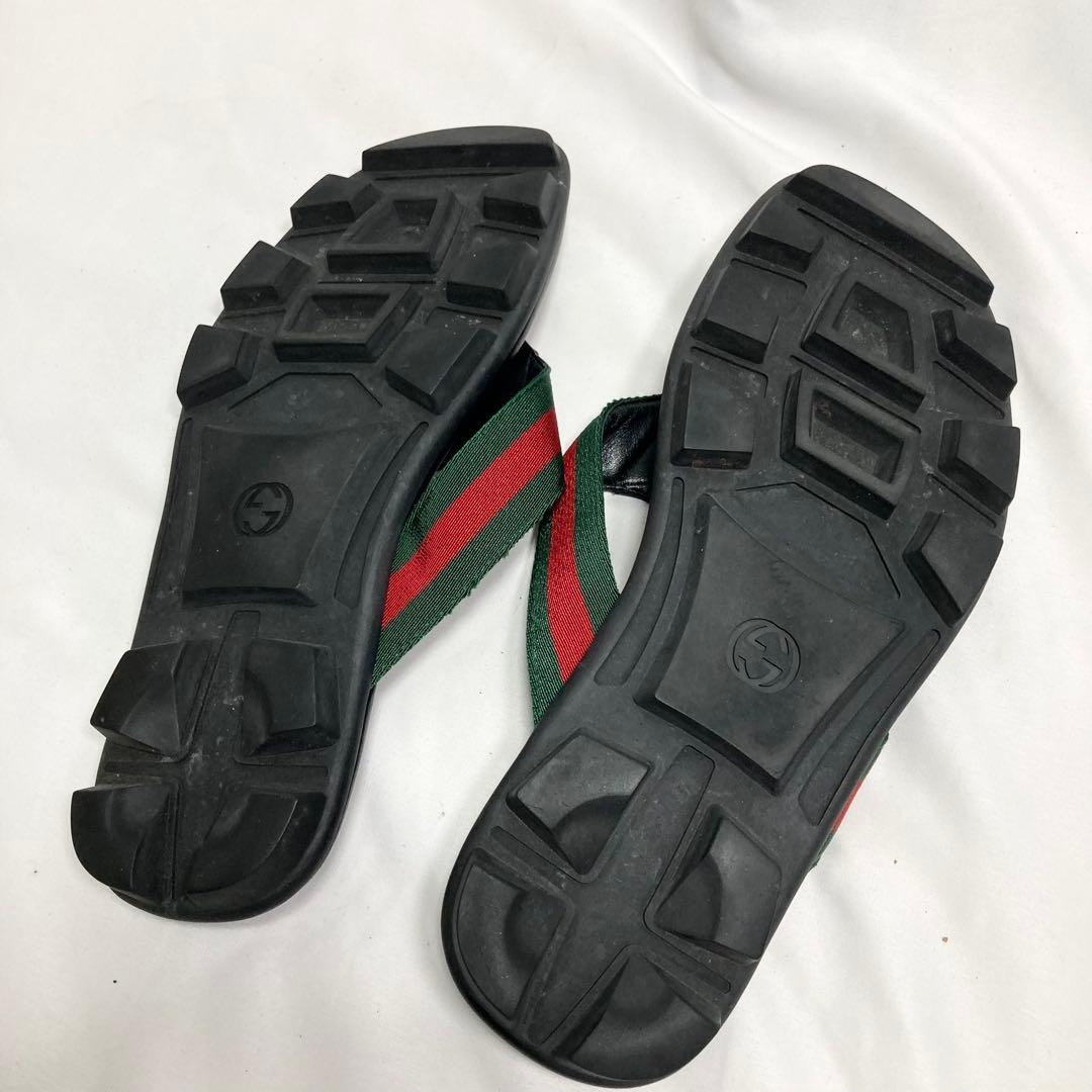 グッチ メンズ トング サンダル 6 シェリーライン GG柄 型押し レザー