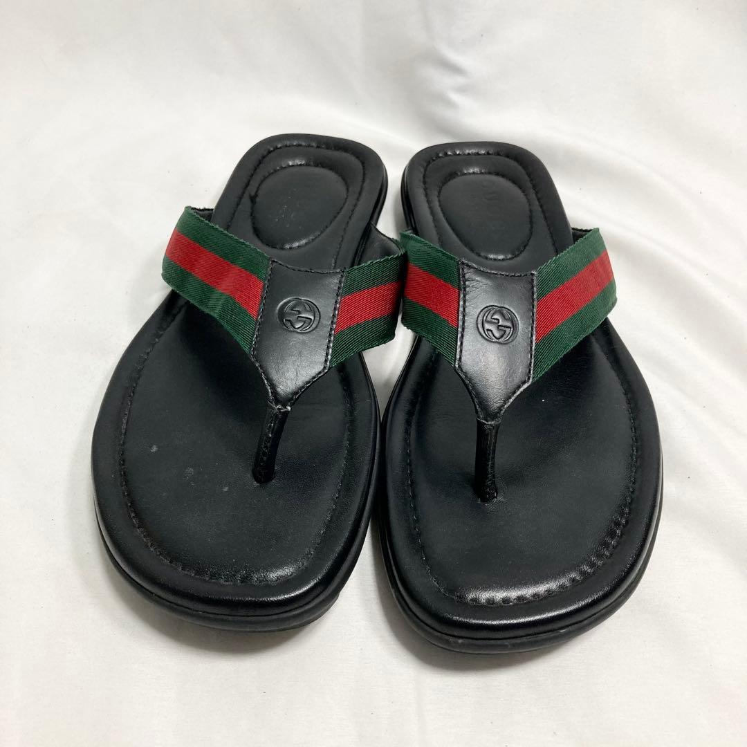 グッチ メンズ トング サンダル 6 シェリーライン GG柄 型押し レザー