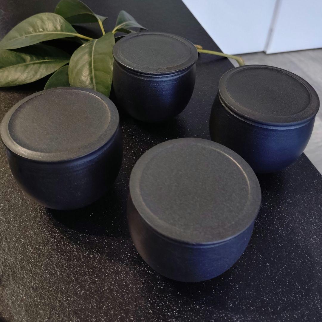 小野俊さん 蓋物 丸型 S 黒鉄釉 4個セット