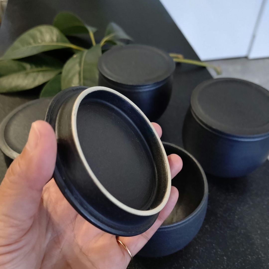 小野俊さん 蓋物 丸型 S 黒鉄釉 4個セット