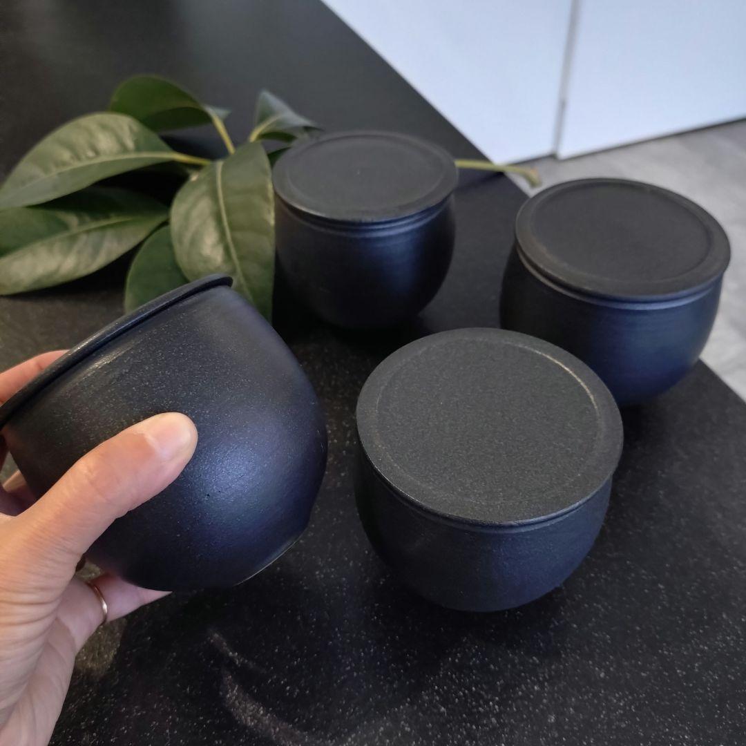 小野俊さん 蓋物 丸型 S 黒鉄釉 4個セット