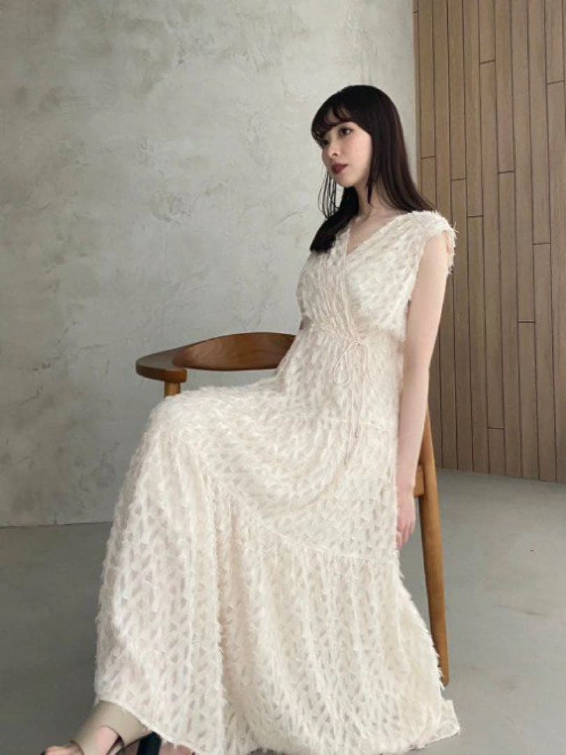 FRAY I.D フレイアイディー　フリンジジャガードカシュクールワンピース