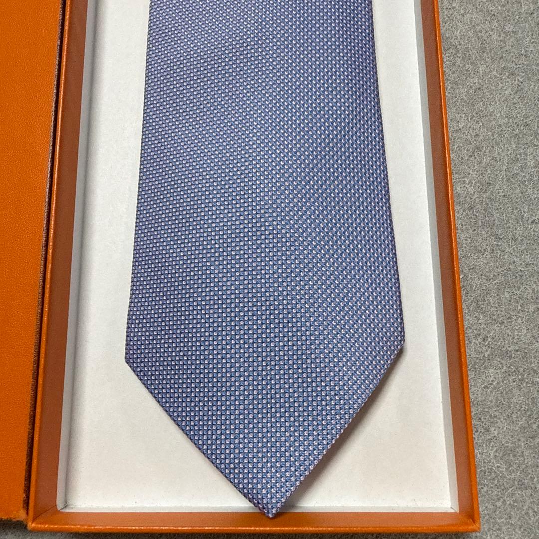 美品　エルメス　ネクタイ　青・ピンク　シルクジャガード　結婚式