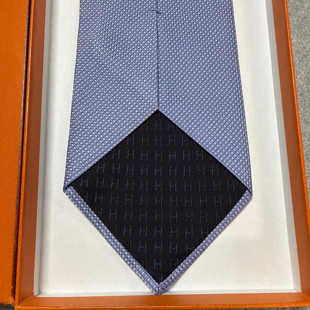 美品　エルメス　ネクタイ　青・ピンク　シルクジャガード　結婚式