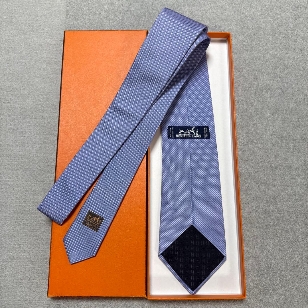 美品　エルメス　ネクタイ　青・ピンク　シルクジャガード　結婚式