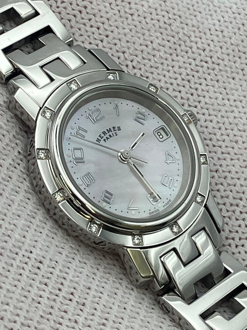 【極美品】エルメス クリッパー ナクレ CL4.230 12Pダイヤ 不動品Y