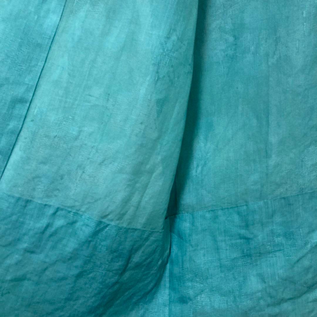 本麻　洗える長襦袢　カラー襦袢　エメラルドグリーン　楓模様　リサイクル　管理tn