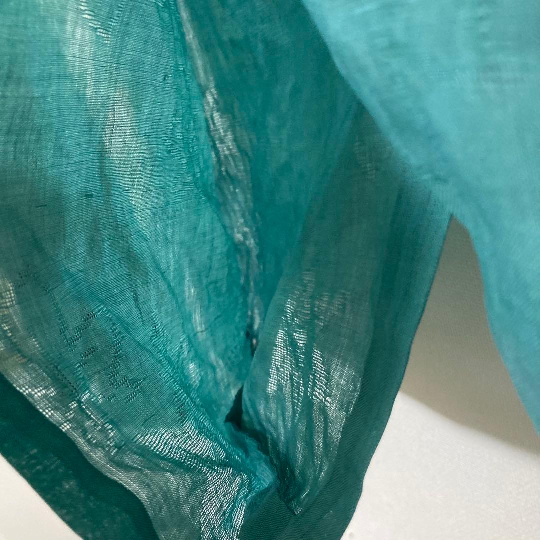 本麻　洗える長襦袢　カラー襦袢　エメラルドグリーン　楓模様　リサイクル　管理tn