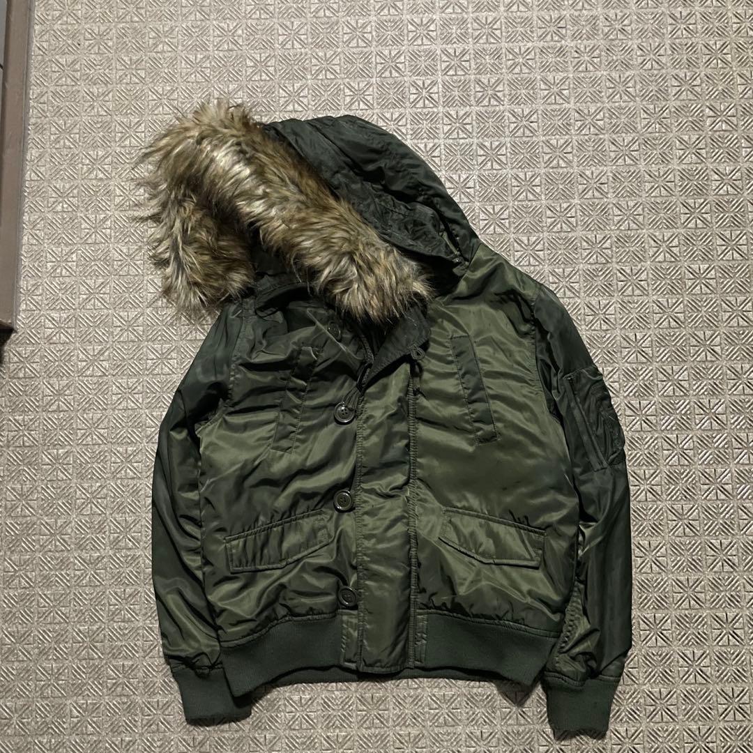 Y2K N2B 短丈 フライト ボンバー ジャケットCargo ファーフード87