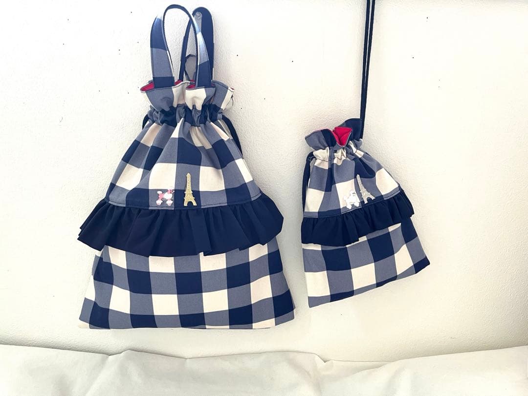 ことぽこさま☆専用　フリルレッスンバッグ ジュース入れ　水玉　ドット