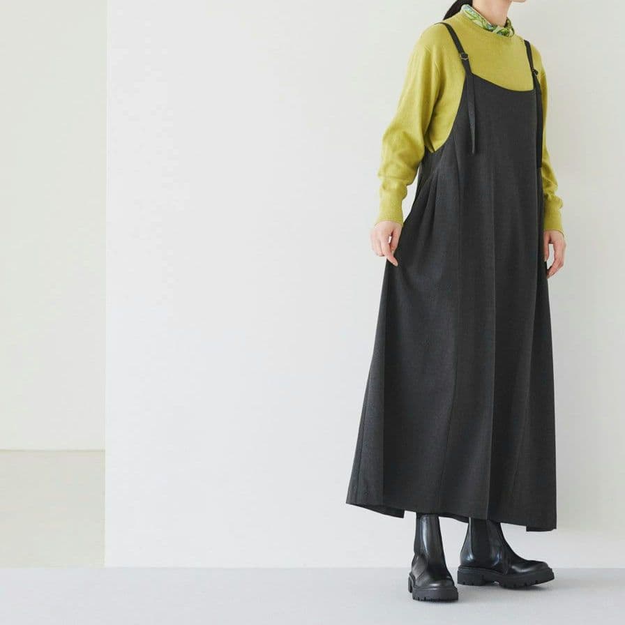 北欧、暮らしの道具店 サイドタックのサロペットスカート チャコール S