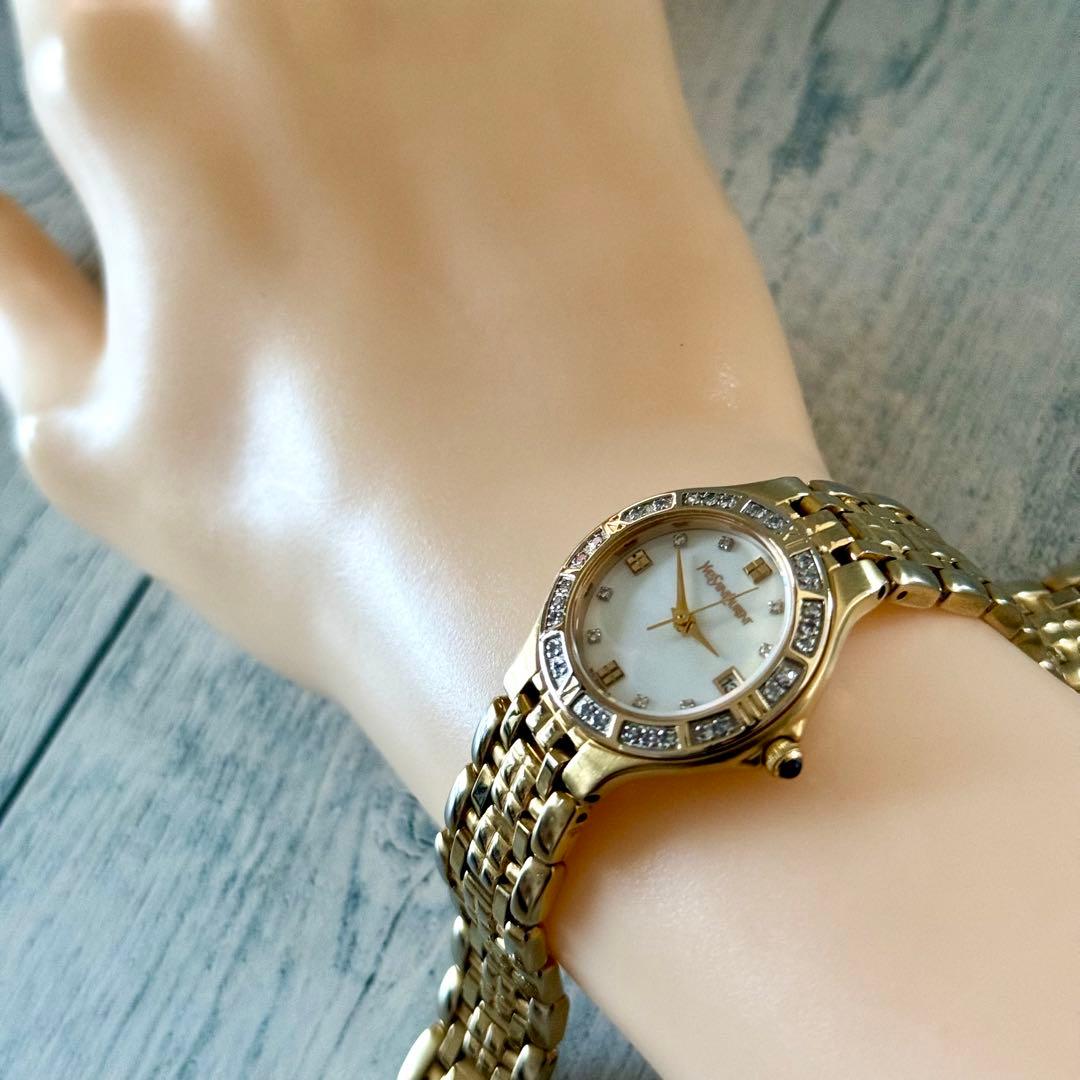 【希少】Yves Saint Laurent 腕時計 ストーンベゼル ゴールド