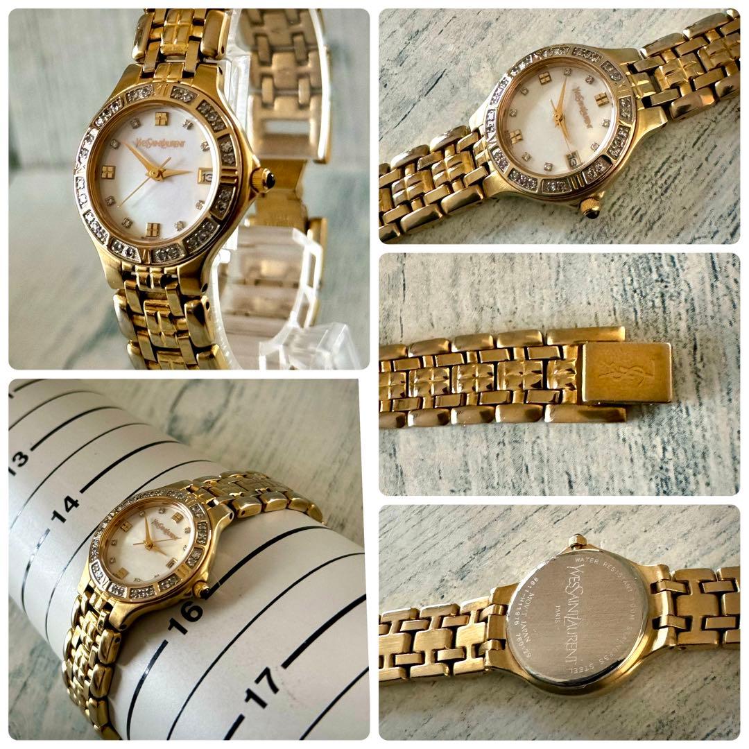 【希少】Yves Saint Laurent 腕時計 ストーンベゼル ゴールド