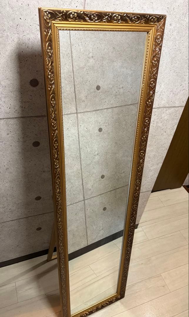【美品】アンティーク　天然木枠の全身スタンドミラー